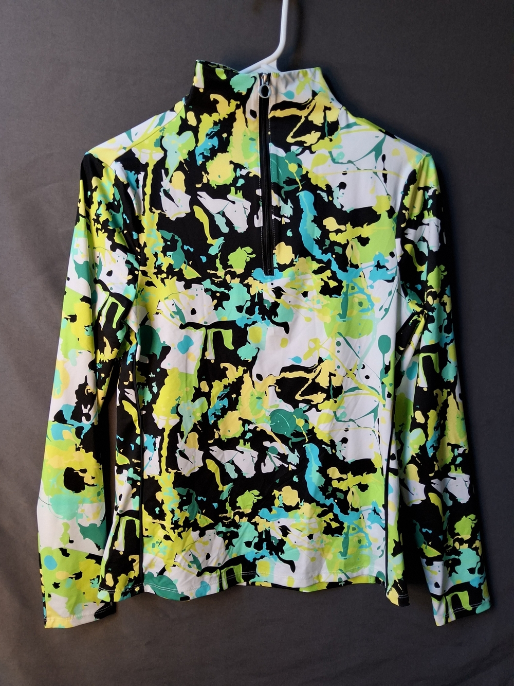 Kinona Long Sleeve Zip Mock Neck Top - Black, White, Neon Yellow, Teal